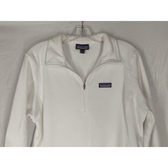 Patagonia Worn Wear Women's LARGE Pull Over 1/4 Zip White Fleece Jacket Shirt - Picture 5 of 16
